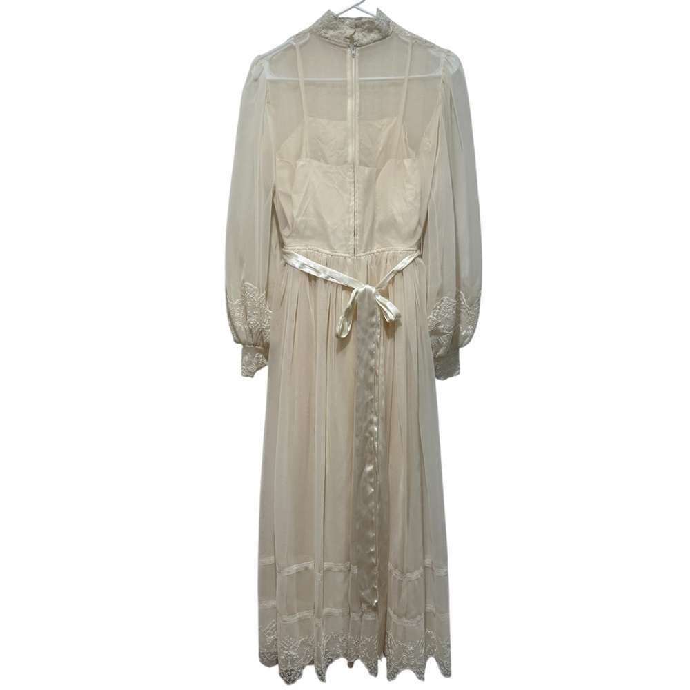VTG Neiman Marcus Lace Chiffon Midi Maxi Dress XS Ivory Cream High‎ Neck Bridal - Picture 16 of 16